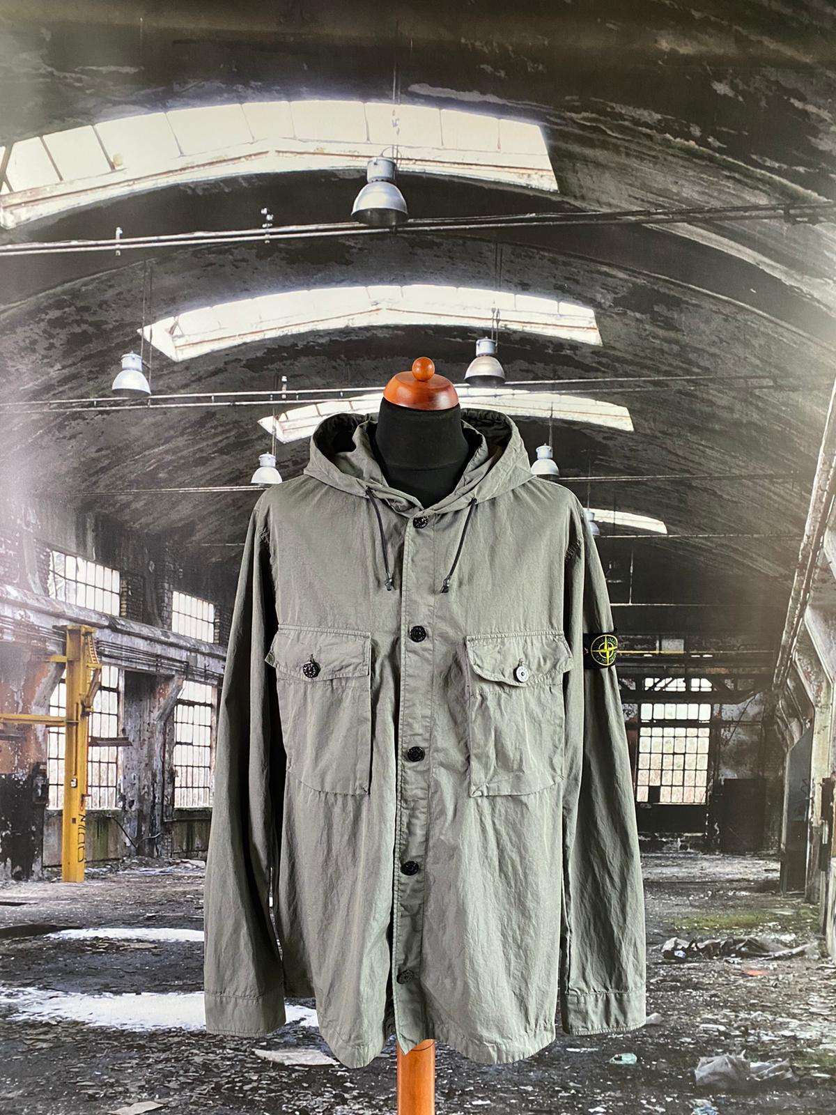 STONE ISLAND GARMENT DYED HOODED BUTTON OVERSHIRT - X Clothing